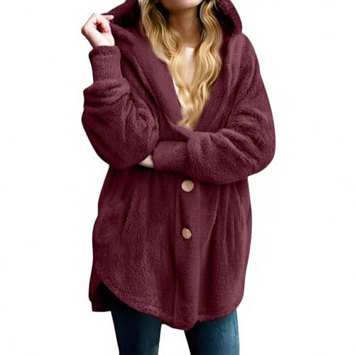 Cowyams Fleecejacke Damen Lang Plüschjacke Oversized Winterjacke Dicke Warme Kapuzenjacke Stilvoller Fleecemantel Weiche Fellmantel Einfachheit Outwear von Cowyams