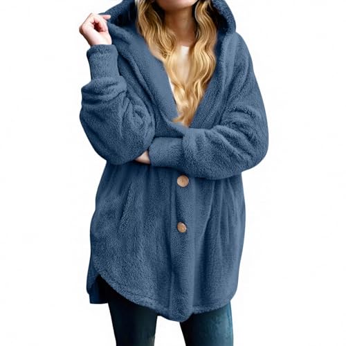 Cowyams Fleecejacke Damen Lang Plüschjacke Oversized Winterjacke Dicke Warme Kapuzenjacke Stilvoller Fleecemantel Weiche Fellmantel Einfachheit Outwear von Cowyams