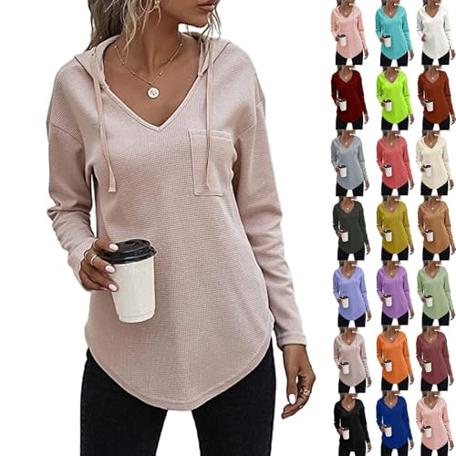 Cowyams Pullover Damen Waffel Hoodie Einfarbig Kapuzenpullover Herbst Drawstring Kapuzenpulli Leichter Sweatshirt Bequemes Longshirt Vielseitig Oberteil mit Taschen Cowyams Pullover Damen Waffel Hoodie Einfarbig Kapuzenpullover Herbst Drawstring Kapuzenpulli Leichter Sweatshirt Bequemes Longshirt Vielseitig Oberteil mit Taschen von Cowyams