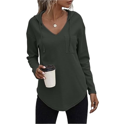 Cowyams Pullover Damen Waffel Hoodie Einfarbig Kapuzenpullover Herbst Drawstring Kapuzenpulli Leichter Sweatshirt Bequemes Longshirt Vielseitig Oberteil mit Taschen Cowyams Pullover Damen Waffel Hoodie Einfarbig Kapuzenpullover Herbst Drawstring Kapuzenpulli Leichter Sweatshirt Bequemes Longshirt Vielseitig Oberteil mit Taschen von Cowyams