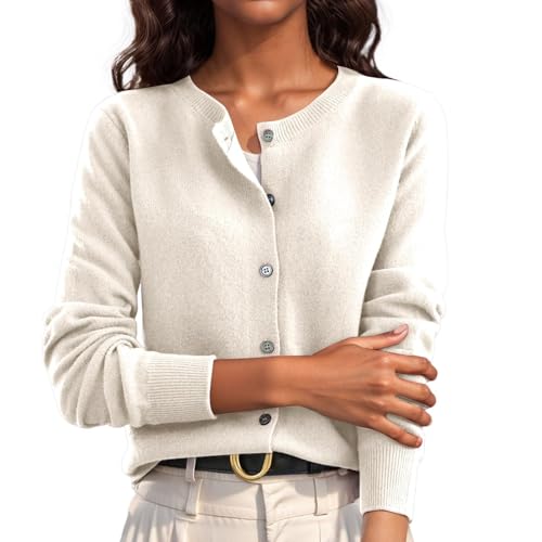 Cowyams Strickjacke Damen Crop Knöpfe Strickcardigan Weiche Strickmantel Casual Stilvoll Sweater Einfarbig Strickpullover Klassisch Knitted Top von Cowyams