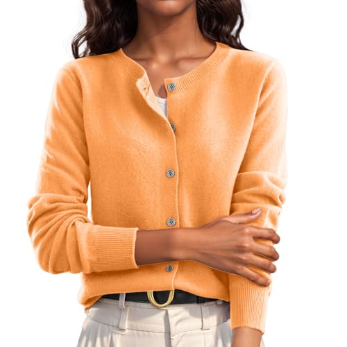 Cowyams Strickjacke Damen Crop Knöpfe Strickcardigan Weiche Strickmantel Casual Stilvoll Sweater Einfarbig Strickpullover Klassisch Knitted Top von Cowyams
