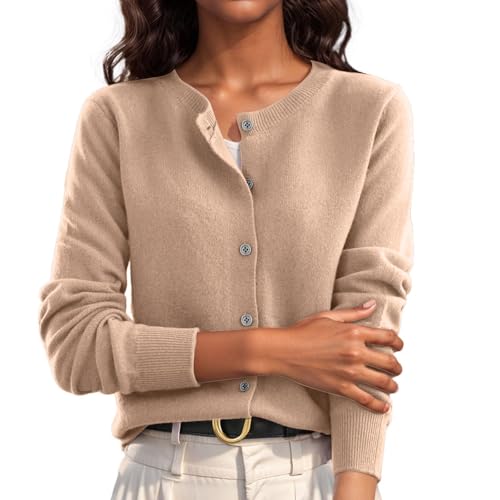 Cowyams Strickjacke Damen Crop Knöpfe Strickcardigan Weiche Strickmantel Casual Stilvoll Sweater Einfarbig Strickpullover Klassisch Knitted Top von Cowyams