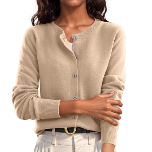 Cowyams Strickjacke Damen Crop Knöpfe Strickcardigan Weiche Strickmantel Casual Stilvoll Sweater Einfarbig Strickpullover Klassisch Knitted Top von Cowyams