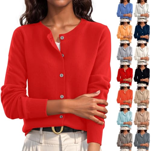 Cowyams Strickjacke Damen Crop Knöpfe Strickcardigan Weiche Strickmantel Casual Stilvoll Sweater Einfarbig Strickpullover Klassisch Knitted Top von Cowyams