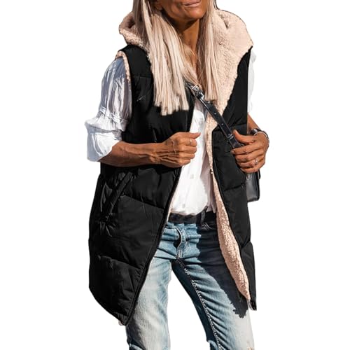 Cowyams Teddy Fleece Weste Damen Lang Wollweste Ärmellose Steppweste Warme Dicke Wendeweste Einfarbig Casual Fellweste Bequem Weich Plüschweste mit Kapuze Cowyams Teddy Fleece Weste Damen Lang Wollweste Ärmellose Steppweste Warme Dicke Wendeweste Einfarbig Casual Fellweste Bequem Weich Plüschweste mit Kapuze von Cowyams