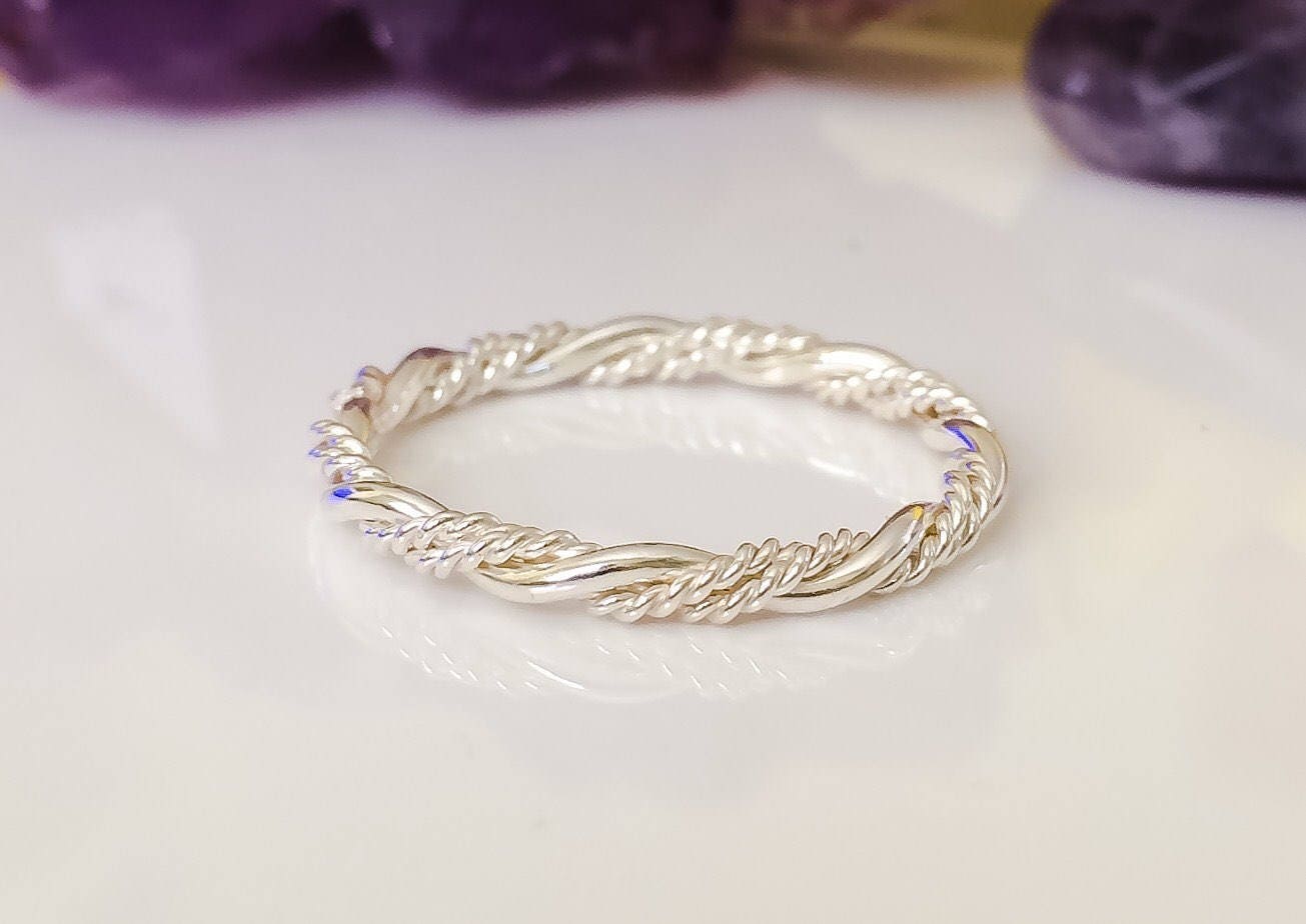 Sterling Silber Ring, Schmuck, Twist Seil Stapel Sommer Fancy Geflochtener Stapelring Sterling Silber Ring, Schmuck, Twist Seil Stapel Sommer Fancy Geflochtener Stapelring von CoywolfJewelry