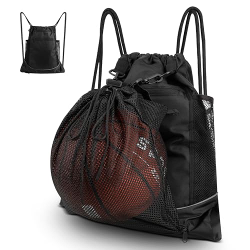 Cozary Fußballtasche mit Abnehmbarem Netztasche, Sportrucksack Herren Kinder mit Kordelzugtasche, Turnbeutel Schwarz, Basketball Rucksack Vielseitiger Sportbeutel mit Zugband für Gym Outdoor Schule Cozary Fußballtasche mit Abnehmbarem Netztasche, Sportrucksack Herren Kinder mit Kordelzugtasche, Turnbeutel Schwarz, Basketball Rucksack Vielseitiger Sportbeutel mit Zugband für Gym Outdoor Schule von Cozary
