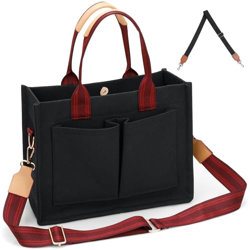 Cozary Große Damen Shopper Tasche aus Canvas,Große Tote Bag, Handtasche mit vielen Fächern, Tragbar als Handtasche, Umhängetasche oder Crossbody Bag, für Arbeit Büro Reisen Einkaufen Schule von Cozary
