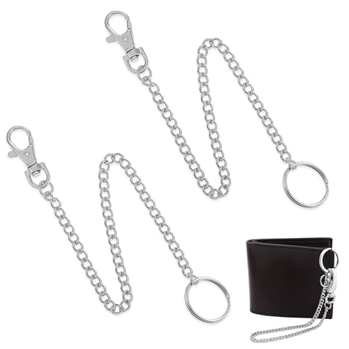 Cozevdnt 2 Pcs Lange Kette aus Edelstahl, Brieftasche Kette, Punk-Schlüsselanhänger, Heavy Duty Schlüsselkette, Silber Gliederkette für Männer Frauen von Cozevdnt