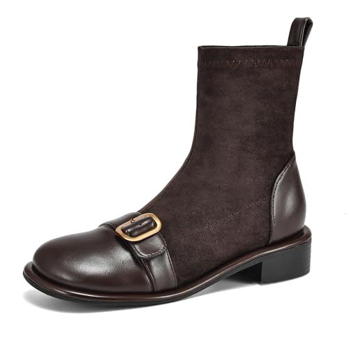 Cozivwaiy Damen's Knöchel Stiefel Runde Zehen Schnalle Niedrige Absatz Gemütlich Mexicanies Ohne Verschluss von Cozivwaiy