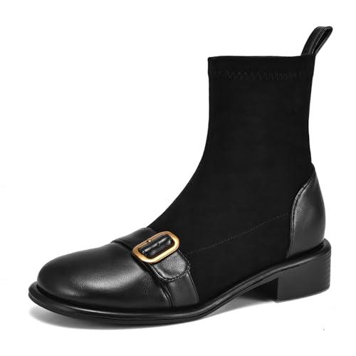 Cozivwaiy Damen's Knöchel Stiefel Runde Zehen Schnalle Niedrige Absatz Gemütlich Mexicanies Ohne Verschluss von Cozivwaiy