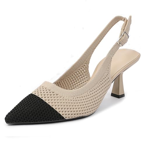 Cozivwaiy Women Mesh Slingback Kitten Heel Pointed Toe Adjust Buckle Gemütlich Kleid Schuhe 7 von Cozivwaiy