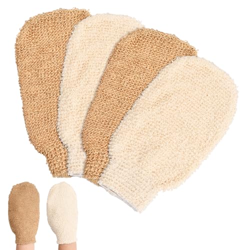 Cozlly 2 Paares Duschhandschuhe Peeling, Peelinghandschuh Körper, Doppelseitig Massagehandschuhe Leinen, Body Peeling Scrub Handschuh, Peeling Waschlappen Rücken, Rückenschrubber für Männer Frauen von Cozlly