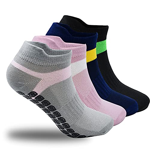 Cozlly 4 Paare Yoga Socken Anti-Rutsch-Socken Antirutschsocken Stopppersocken Baumwolle Yoga Socken ABS Socken für Herren Damen Sport Yoga Pilates Gymnastik Tanz Trampolin, UK 4-8 / EU 35-42 von Cozlly