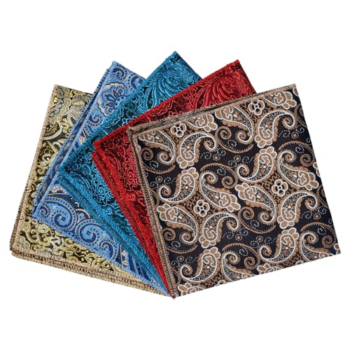 Cozlly 5 Stück Herre Weich Stoff Taschentücher Einstecktuch, Tuch Polyester Kavalierstuch, Stofftaschentücher, Feine Handkerchiefs mit Orientalischen Motiven, 23 x 23 cm von Cozlly