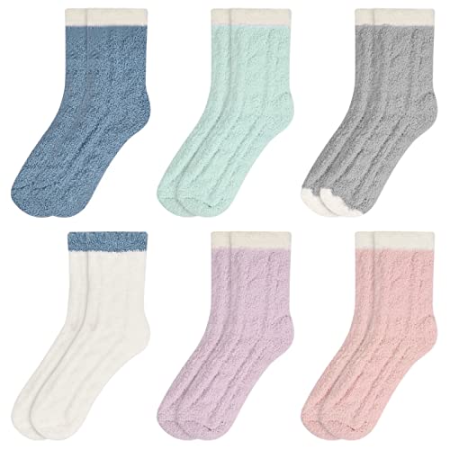 Cozlly 6 Paar Flauschige Socken Damen, 35-39 Kuschelsocken Damen, Weich Winter Warme Socken, Flauschsocken Damen, Dicke Haussocken, Hausschuhsocken Weihnachtssocken für Damen Frau von Cozlly