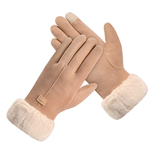 Cozlly Winterhandschuhe Damen, Warm Gefüttert Mit Thermofleece, Fingerhandschuhe, Thermo Wildleder Handschuhe Mit Touchscreen-Funktion für Frauen (Khaki) von Cozlly