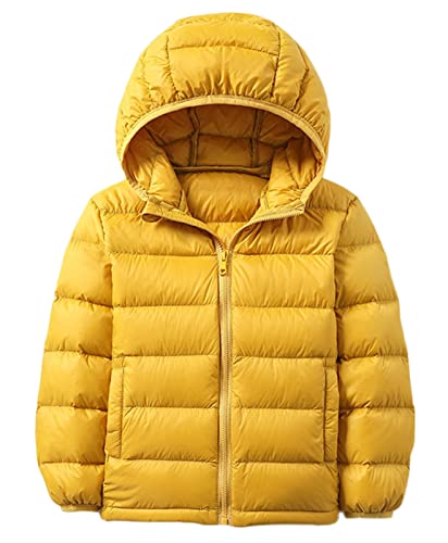 Cozomiz Daunenjacke Kinder Jungen Mädchen Winterjacke mit Kapuze Winter Outdoor Warm Winterjacke Steppweste Winter jacke Puffer Mantel 10-11 Jahre Gelb von Cozomiz