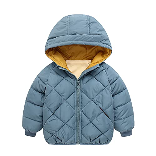 Cozomiz Daunenjacke Kinder Jungen Mädchen Winterjacke mit Kapuze Winter Outdoor Warm Winterjacke Steppweste Winter jacke Puffer Mantel 2-3 Jahre Blau von Cozomiz