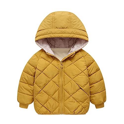 Cozomiz Daunenjacke Kinder Jungen Mädchen Winterjacke mit Kapuze Winter Outdoor Warm Winterjacke Steppweste Winter jacke Puffer Mantel 2-3 Jahre Gelb von Cozomiz