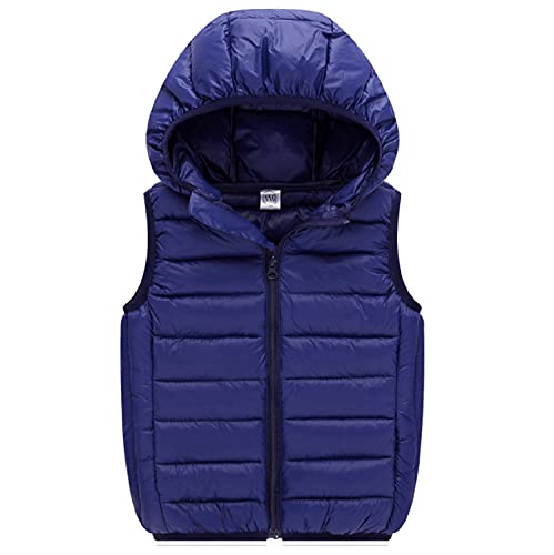 Cozomiz Daunenweste Kinder Jungen Mädchen Weste Winter Kapuzenweste Warm Ärmellos Winterjacke Steppweste Winter jacke Pufferweste 10-11 Jahre Marine Blau von Cozomiz