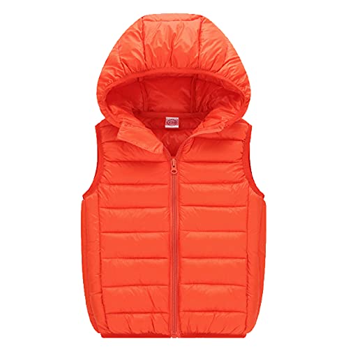 Cozomiz Daunenweste Kinder Jungen Mädchen Weste Winter Kapuzenweste Warm Ärmellos Winterjacke Steppweste Winter jacke Pufferweste 4-5 Jahre Orange von Cozomiz