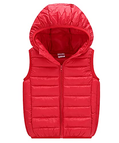 Cozomiz Daunenweste Kinder Jungen Mädchen Weste Winter Kapuzenweste Warm Ärmellos Winterjacke Steppweste Winter jacke Pufferweste 4-5 Jahre Rot von Cozomiz