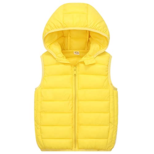 Cozomiz Daunenweste Kinder Jungen Mädchen Weste Winter Kapuzenweste Warm Ärmellos Winterjacke Steppweste Winter jacke Pufferweste 6-7 Jahre Gelb von Cozomiz
