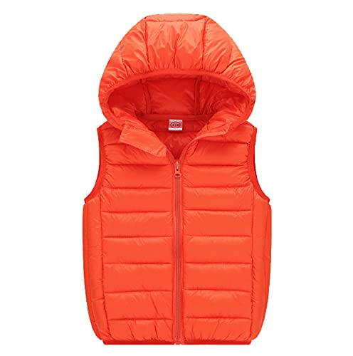 Cozomiz Daunenweste Kinder Jungen Mädchen Weste Winter Kapuzenweste Warm Ärmellos Winterjacke Steppweste Winter jacke Pufferweste 8-9 Jahre Orange von Cozomiz