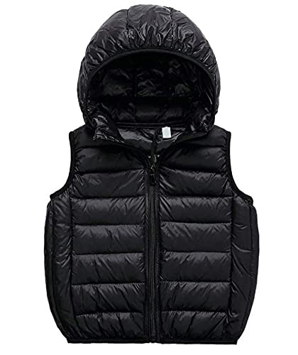 Cozomiz Daunenweste Kinder Jungen Mädchen Weste Winter Kapuzenweste Warm Ärmellos Winterjacke Steppweste Winter jacke Pufferweste 8-9 Jahre Schwarz von Cozomiz