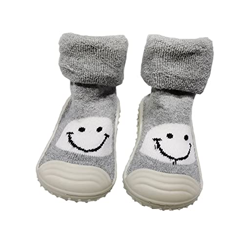 Cozozn Baby Krabbelsocken Kleinkind Baby Hausschuhe Winter Kinder Anti-Rutsch Bodensocken Jungen Winterschuhe Thermosocken Rutschhemmend Socken, Grau Lächeln, 6-12 Monate (22 CN) von Cozozn