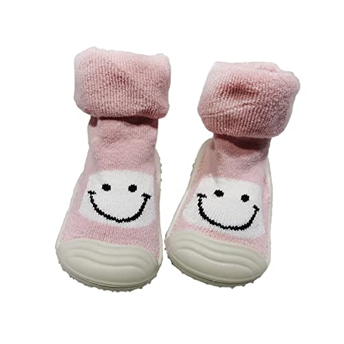 Cozozn Baby Krabbelsocken Kleinkind Baby Hausschuhe Winter Mädchen Anti-Rutsch Bodensocken Winterschuhe Thermosocken Rutschhemmend Socken, Rosa Lächeln, 12-18 Monate (22 CN) von Cozozn