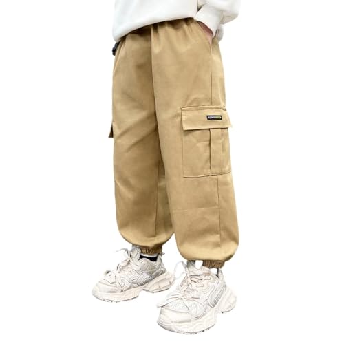 Cozozn Cargohose Jungen Jogginghose Kinder Cargo Hosen Baumwolle Freizeithose mit Elastischem Bund Beige Größe 134 (Herstellergröße 140) von Cozozn