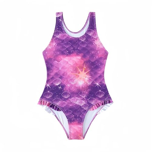 Cozozn Mädchen Badeanzug Einteiler Kinder Wassersport Schwimmanzug Swimsuit Schwimmen, Meerjungfrau Rosa Violett, 9-10 Jahre von Cozozn