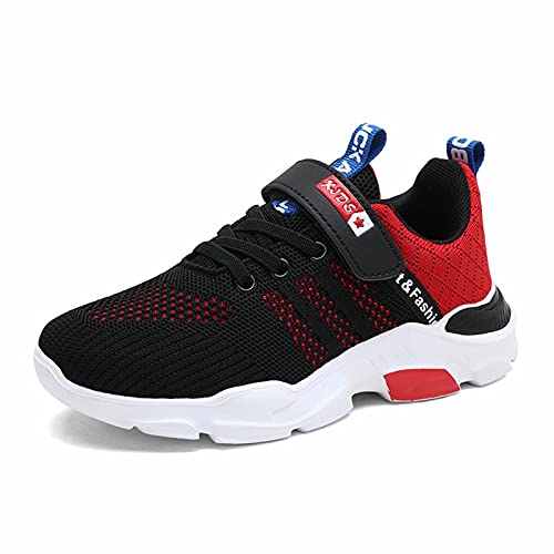 Cozozn Turnschuhe Jungen Sportschuhe Kinder Tennis Hallenschuhe Laufschuhe Sneaker Boy Kleinkind Fitnessschuhe Kinderschuhe Leichte Atmungsaktiv rutschfest, Schwarz Rot, Größe 27 EU von Cozozn