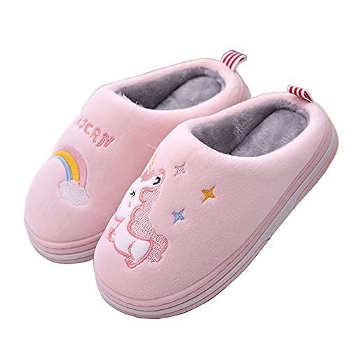 Hausschuhe kinder Mädchen Winter Wärme Plüsch Pantoffeln Indoor Home Rutschfeste Kuschelig Weite Leicht Cartoon Slippers, Einhorn Rosa, Größe 25/26 EU = 26/27 CN von Cozozn