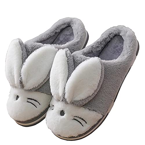 Hausschuhe kinder Mädchen Winter Wärme Plüsch Pantoffeln Indoor Home Rutschfeste Kuschelig Weite Leicht Cartoon Slippers, Hase Grau, Größe 27/28 EU = 28/29 CN von Cozozn