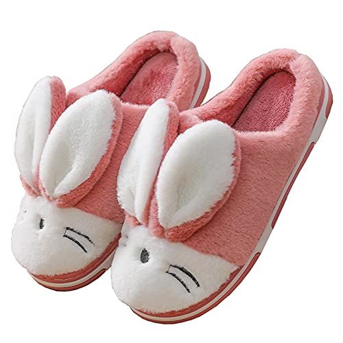 Hausschuhe kinder Mädchen Winter Wärme Plüsch Pantoffeln Indoor Home Rutschfeste Kuschelig Weite Leicht Cartoon Slippers, Hase Rosa Rot, Größe 29/30 EU = 30/31 CN von Cozozn