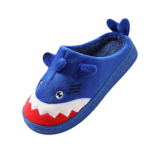 Hausschuhe kinder kinder Jungen Winter Wärme Plüsch Pantoffeln Indoor Home Rutschfeste Kuschelig Weite Leicht Cartoon Slippers, Hai Blau, Größe 23/24 EU = 24/25 CN von Cozozn