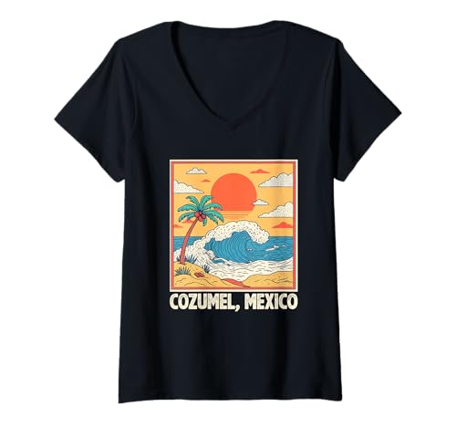 Damen Souvenir von Cozumel Mexiko Urlaub Reisen Männer Frauen T-Shirt mit V-Ausschnitt von Cozumel Mexico Reminder Souvenir