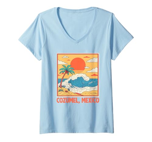 Damen Souvenir von Cozumel Mexiko Urlaub Reisen Männer Frauen T-Shirt mit V-Ausschnitt von Cozumel Mexico Reminder Souvenir