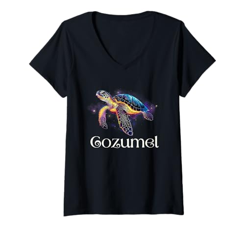 Damen Souvenir aus Cozumel, Mexiko//Cozumel T-Shirt mit V-Ausschnitt von Cozumel Souvenir Store
