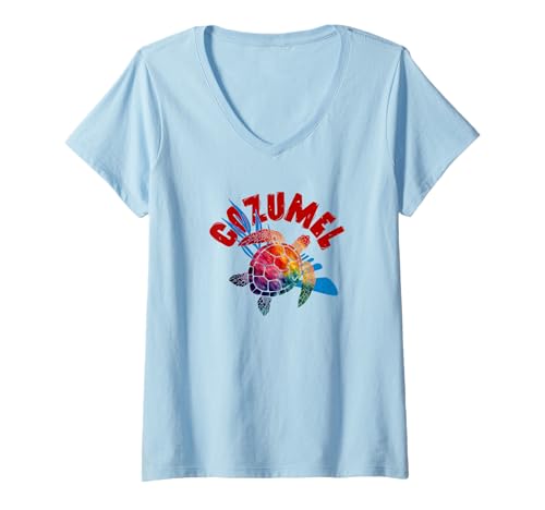 Damen Souvenir aus Cozumel, Mexiko//Cozumel T-Shirt mit V-Ausschnitt von Cozumel Souvenir Store