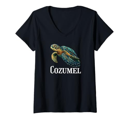 Damen Souvenir aus Cozumel, Mexiko//Cozumel T-Shirt mit V-Ausschnitt von Cozumel Souvenir Store