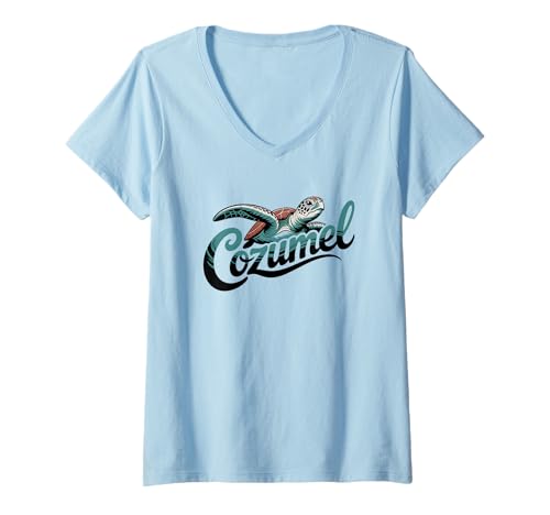 Damen Souvenir aus Cozumel, Mexiko//Cozumel T-Shirt mit V-Ausschnitt von Cozumel Souvenir Store