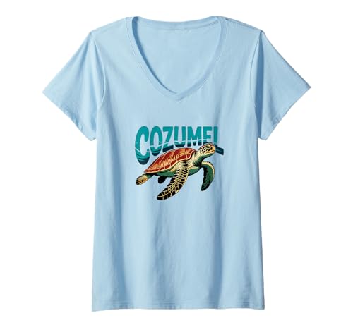 Damen Souvenir aus Cozumel, Mexiko//Cozumel T-Shirt mit V-Ausschnitt von Cozumel Souvenir Store