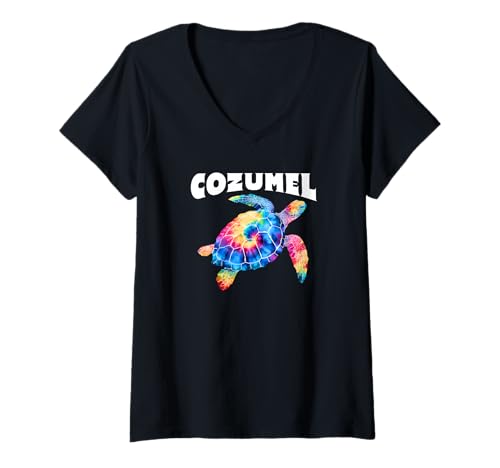 Damen Souvenir aus Cozumel, Mexiko//Cozumel T-Shirt mit V-Ausschnitt von Cozumel Souvenir Store
