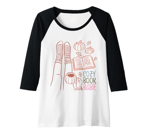 Damen Cozy Book Babe Herbst Lesen Kürbis Kaffee Herbst Blätter Raglan von Cozy Autumn Bookish Vibes Reading Lovers Apparel