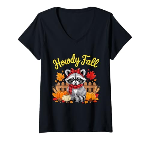 Damen Howdy Herbst Waschbär Süße Erntedank Herbst Vibes T-Shirt mit V-Ausschnitt Damen Howdy Herbst Waschbär Süße Erntedank Herbst Vibes T-Shirt mit V-Ausschnitt von Cozy Autumn Creations